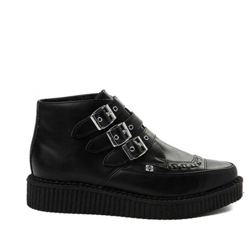 Black vegan leather tuk creepers goth buckles pointy toe